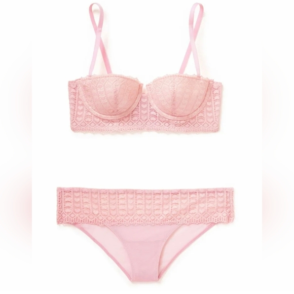 Adore Me Nymphadora Balconette Bra & Matching Cheeky Panty NEW Lace  Hearts Pink - Picture 4 of 11